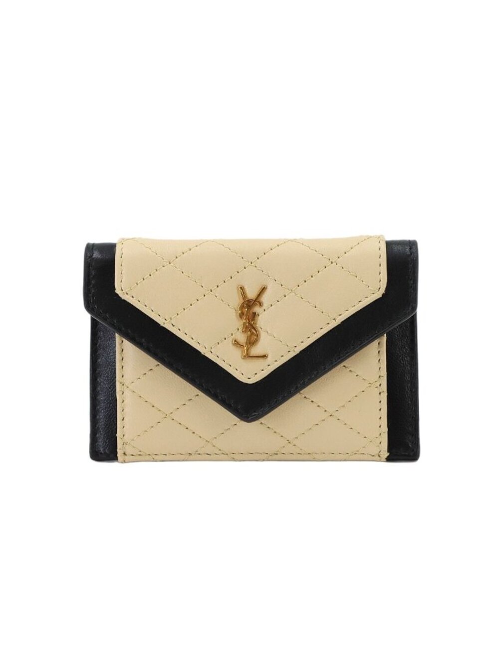 Saint Laurent Gaby Flap Card Case Business Leather Beige Black